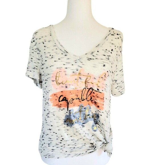 Women's M Truself short sleeve side tie knot top "beautiful" "capable" "worthy" - Picture 1 of 6